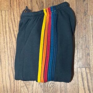 Aviator Nation Womens Navy Blue Joggers with Rainbow Stripes